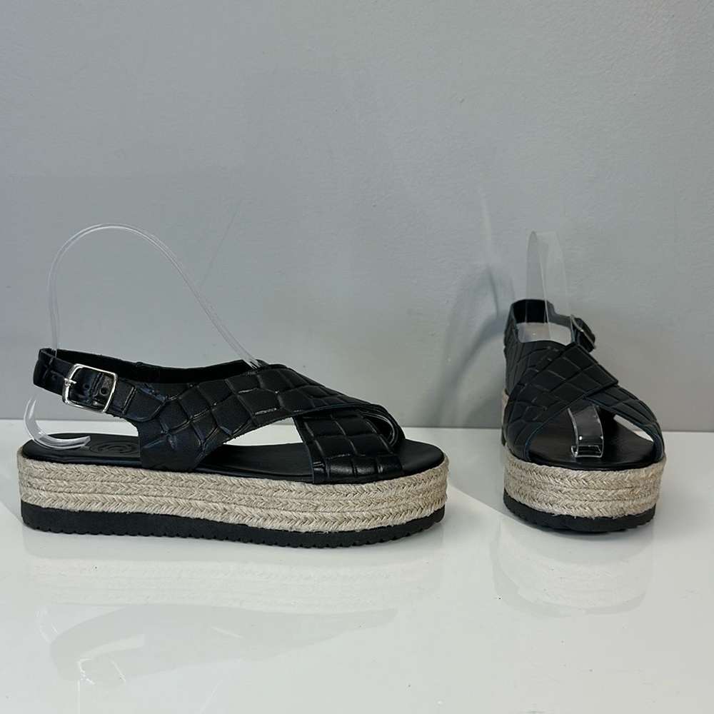 Christina Christi Black Leather Sandals Size 37 Espadrille